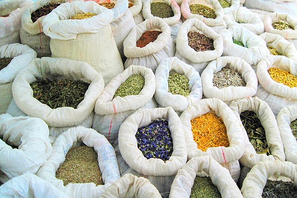 Bags of spices typically used in their regional cuisine