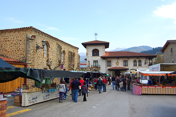 Monday street market in Potes, the oldest market in Spain