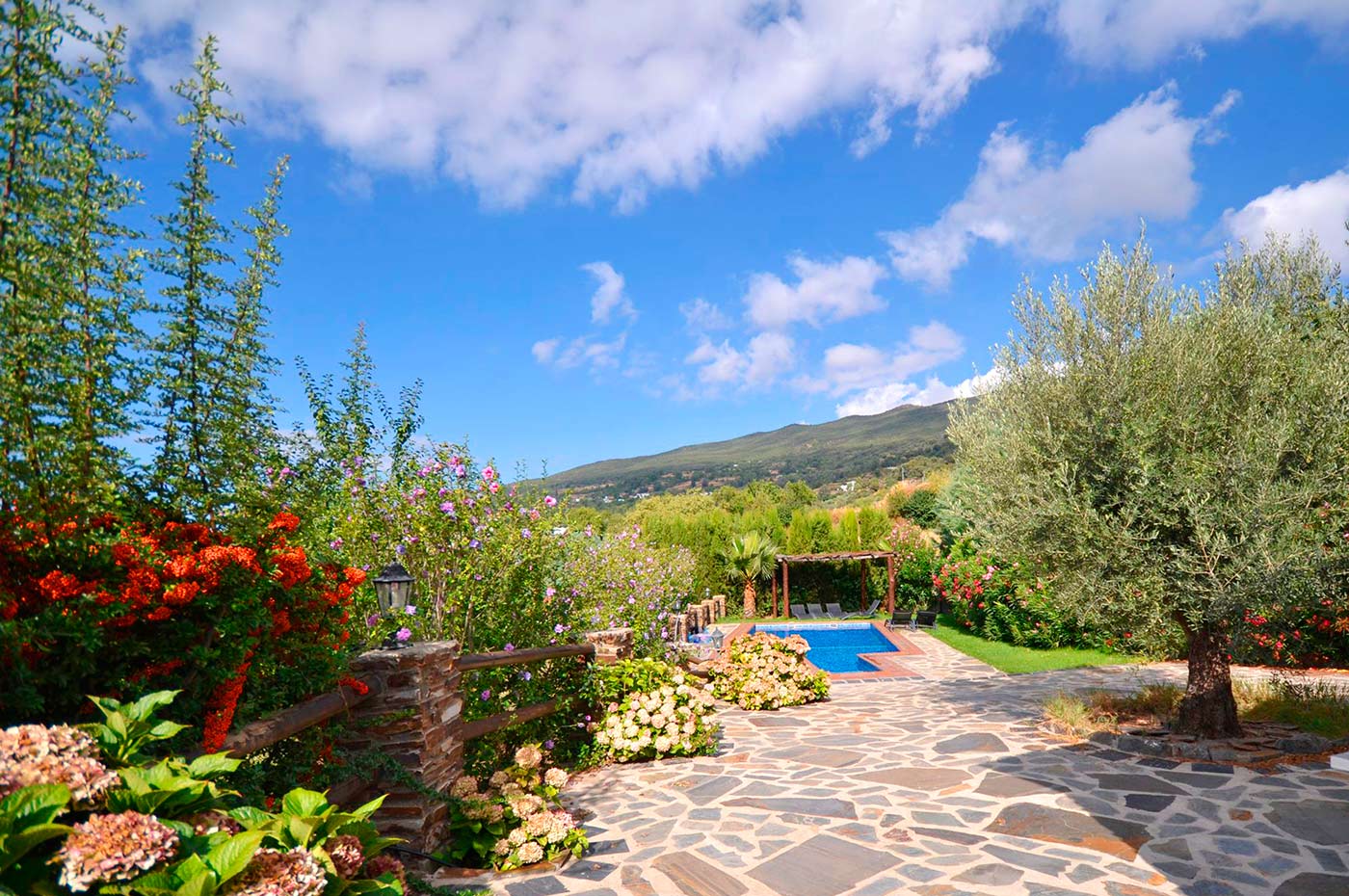 Una suave rampa hacia la zona de la piscina