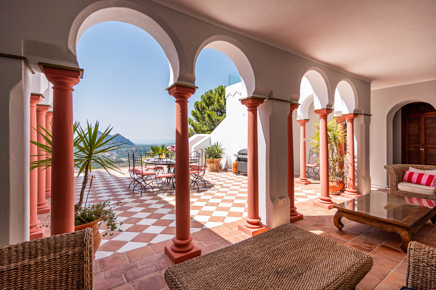 Furnished porch leads to patio