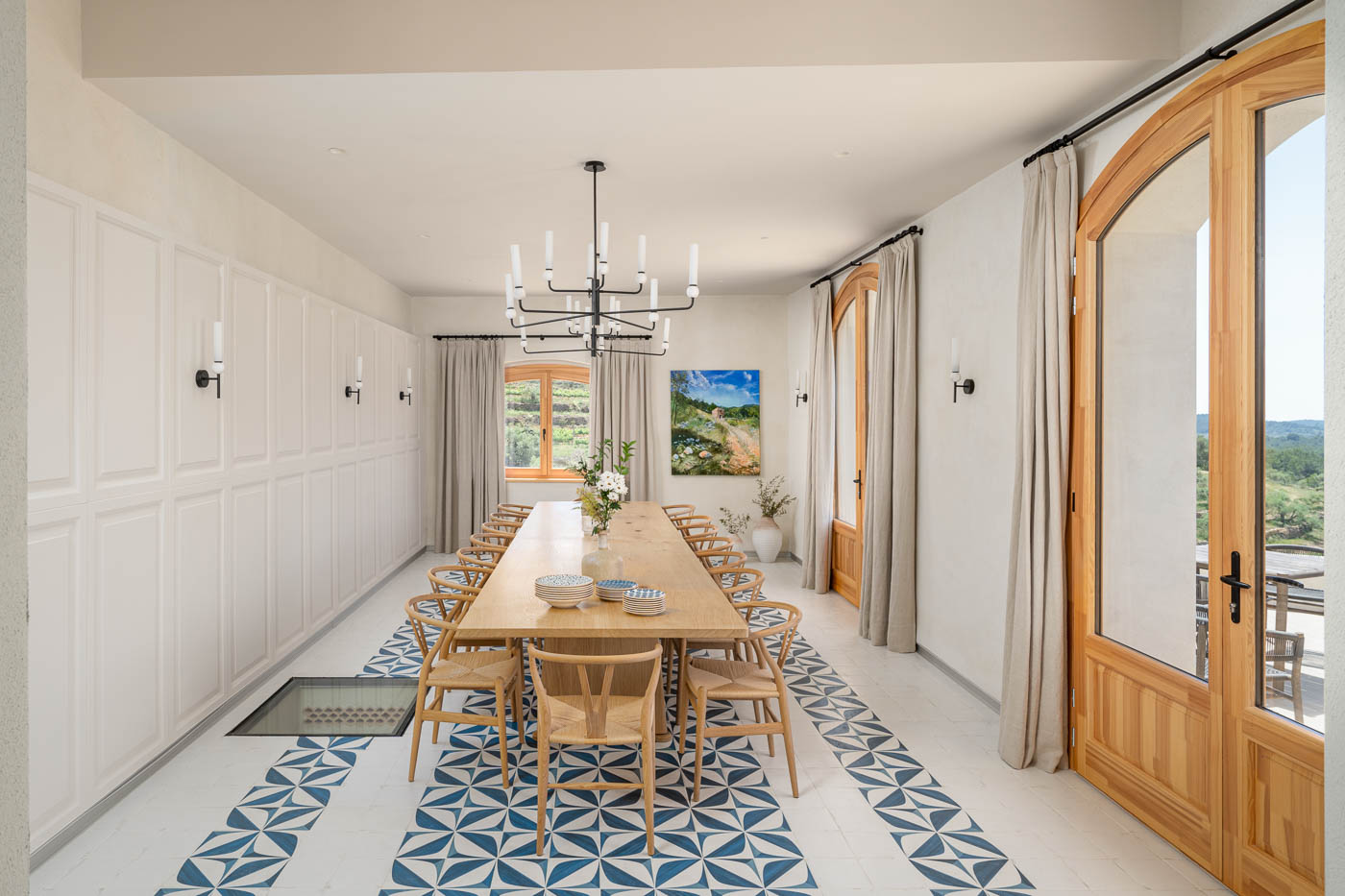 Indoor dining facilities opening to terraces