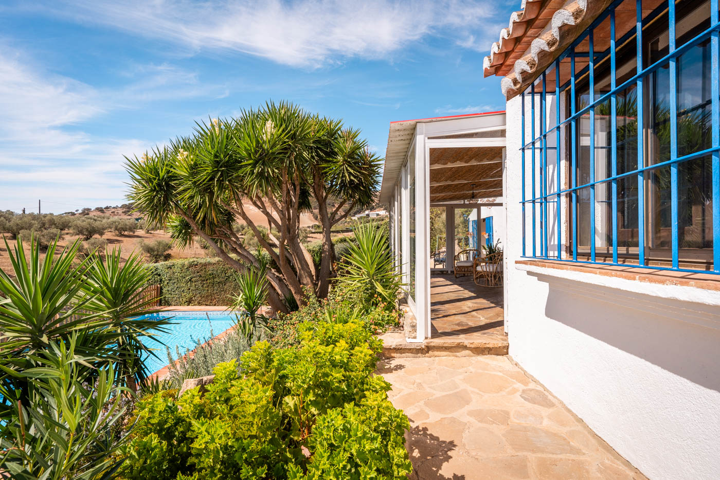 Covered terrace along the villa