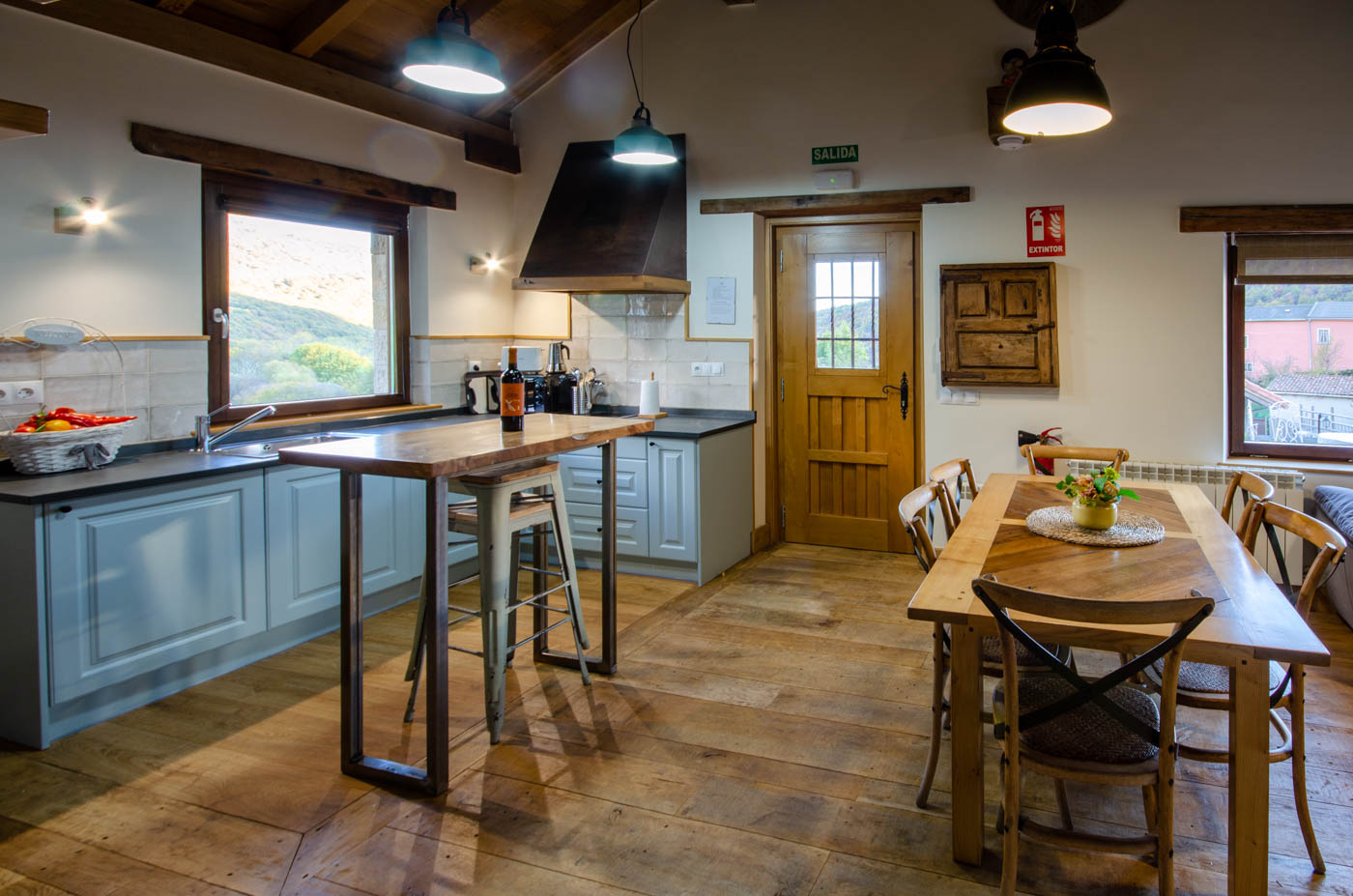 Open plan with large windows