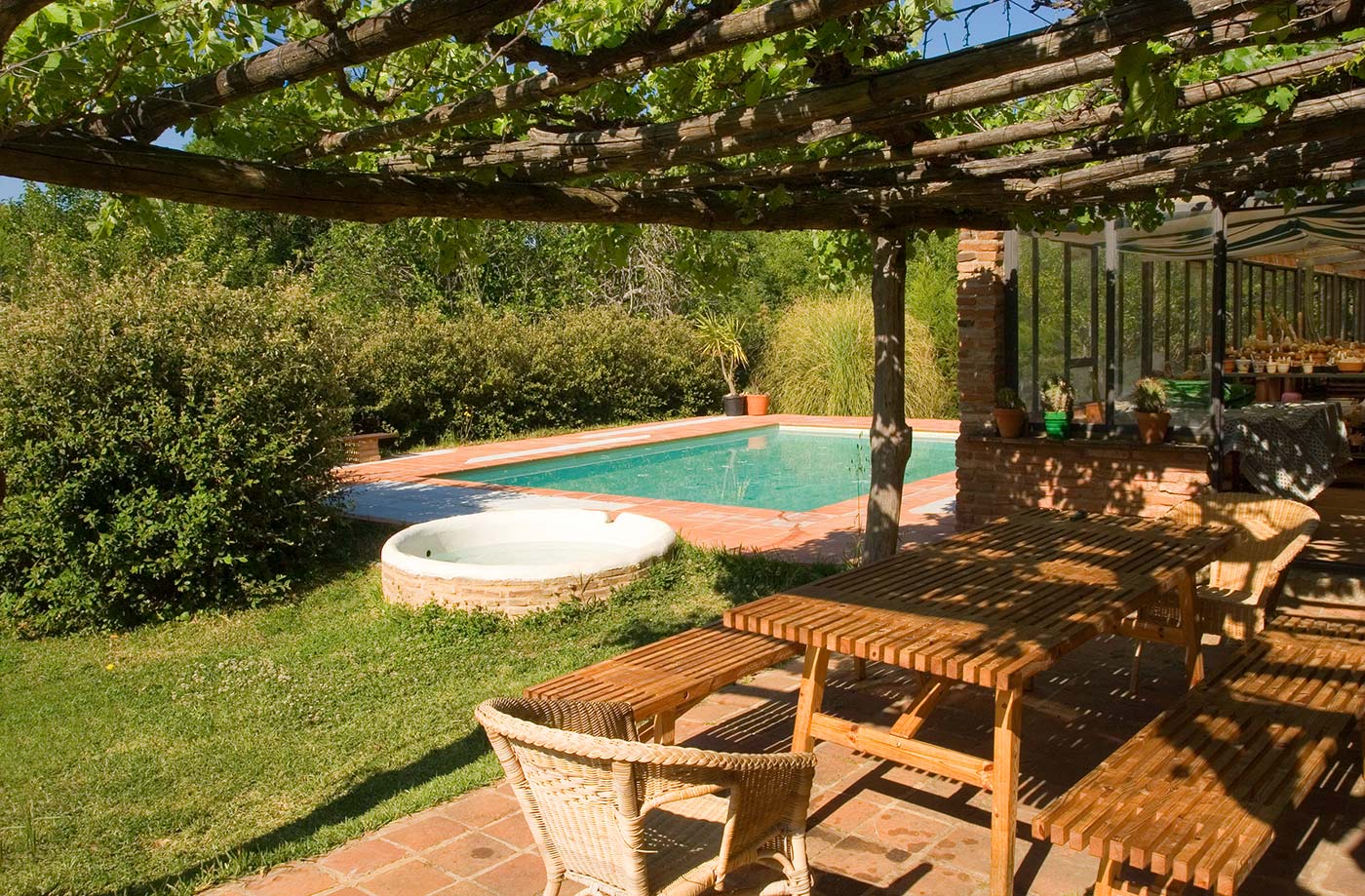 Outdoor table close to pool area