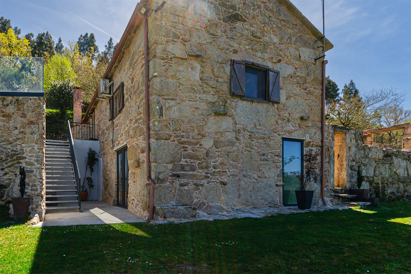Stairs to pool area and patio