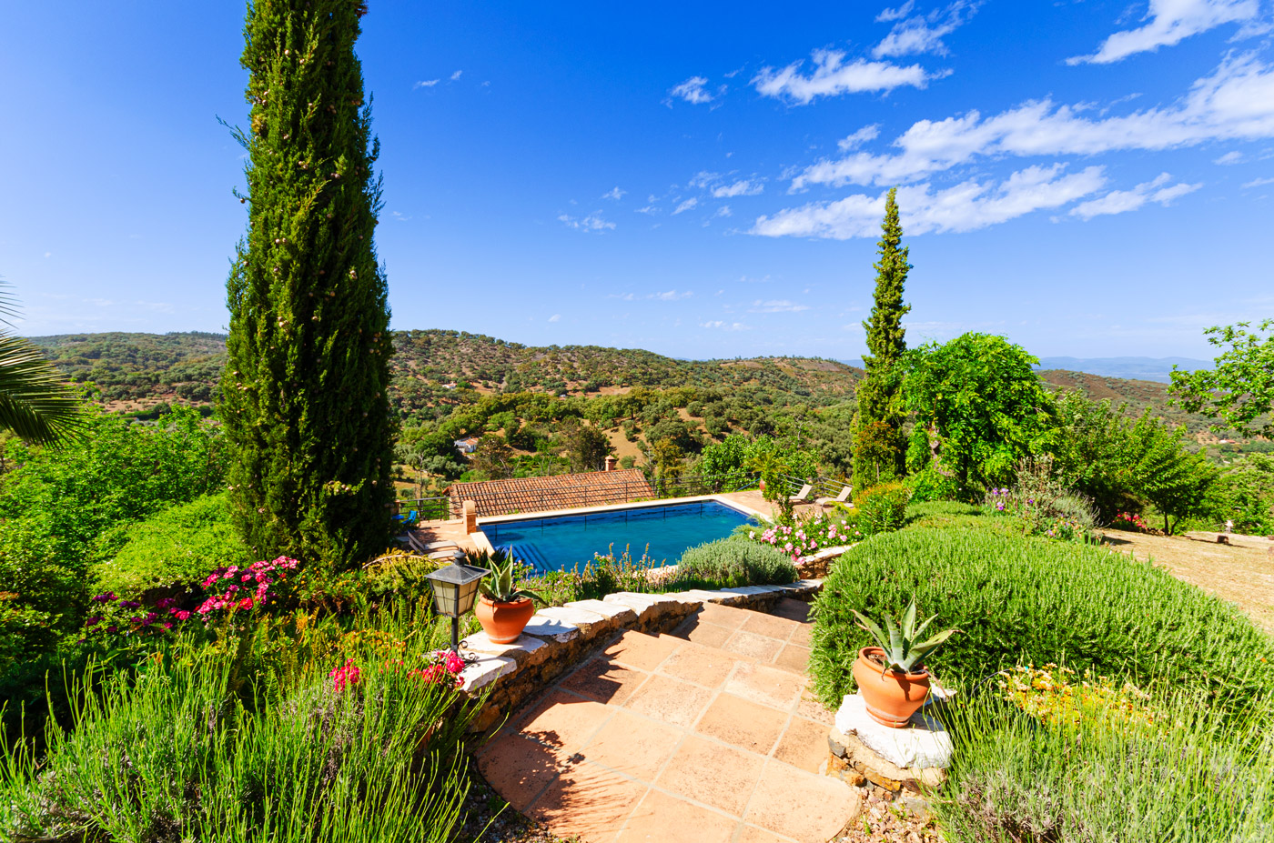 Salt-filtered 14 m pool just below the house