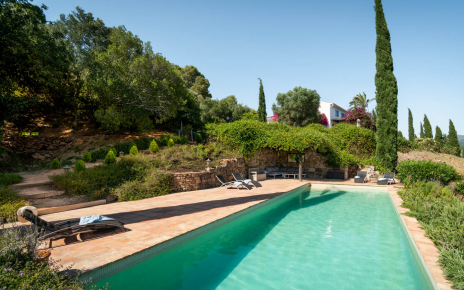 Piscina y casa por detrás