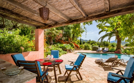 Shaded area by swimming pool