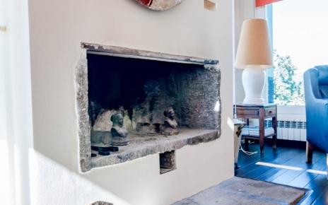 Open fireplace in main living space