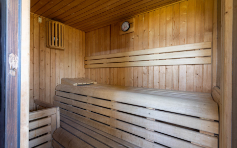 From the pool porch we have access to a sauna