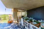 Porch with views to pool area and mountains