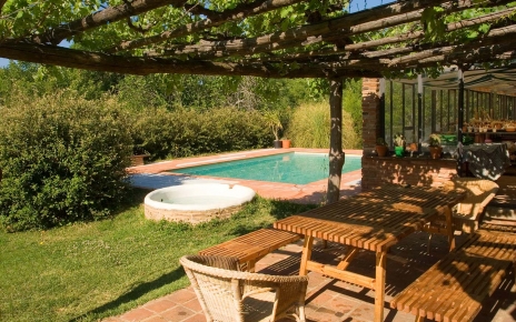 Outdoor table close to pool area