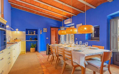 Lovely kitchen with doors to terraces and views
