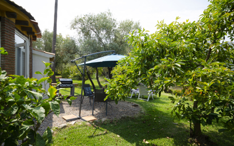 Barbecue area / terrace with parasol